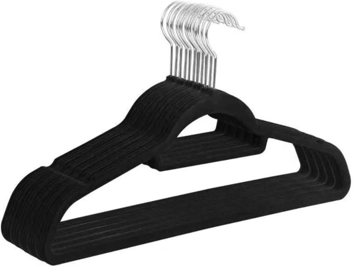 Fluwelen kleerhangers - Antislip hangers - Kleding organiseren - Ruimtebesparend ontwerp - 20 stuks - Zwart