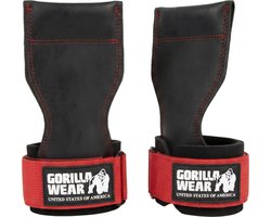 Gorilla Wear Lifting Grips - Professionele Fitness Grips & Polssteun - Gripversterkers voor Deadlifts & Rows - 1 Paar - One Size - Zwart / Rood