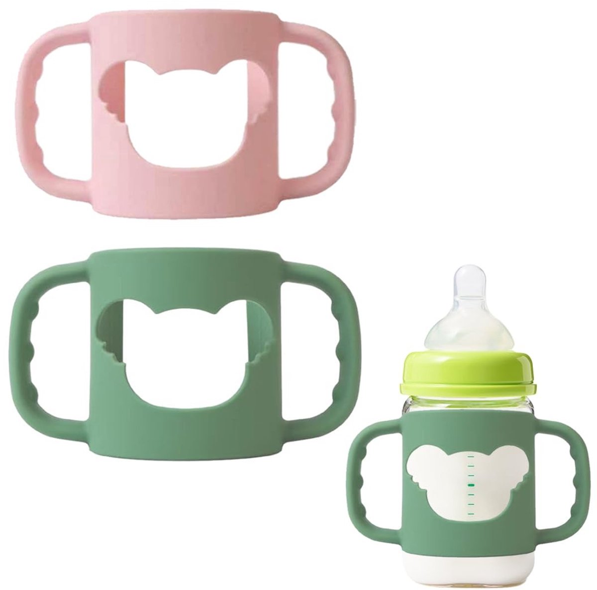 Dailygoods- Flessengreep 2 Stuks - Siliconen Flessengreep - Babyflessenhouder - Voor Flessen > 5,5 cm - Antislip - Lichtgewicht - Fleshouder