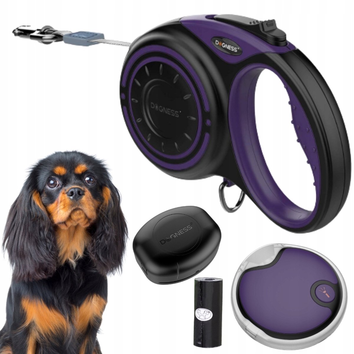 Dogness Automatische Hondenriem 4m (M) tot 20kg met LED & Poepzakjeshouder