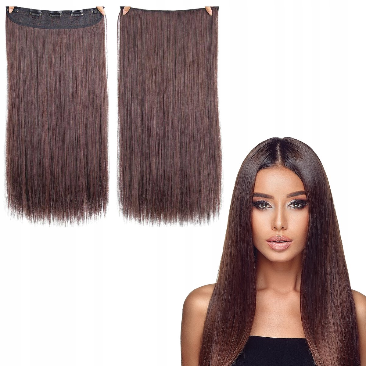 Synthetische Clip-in Haarverlenging - Recht Bruin Balayage - 60cm