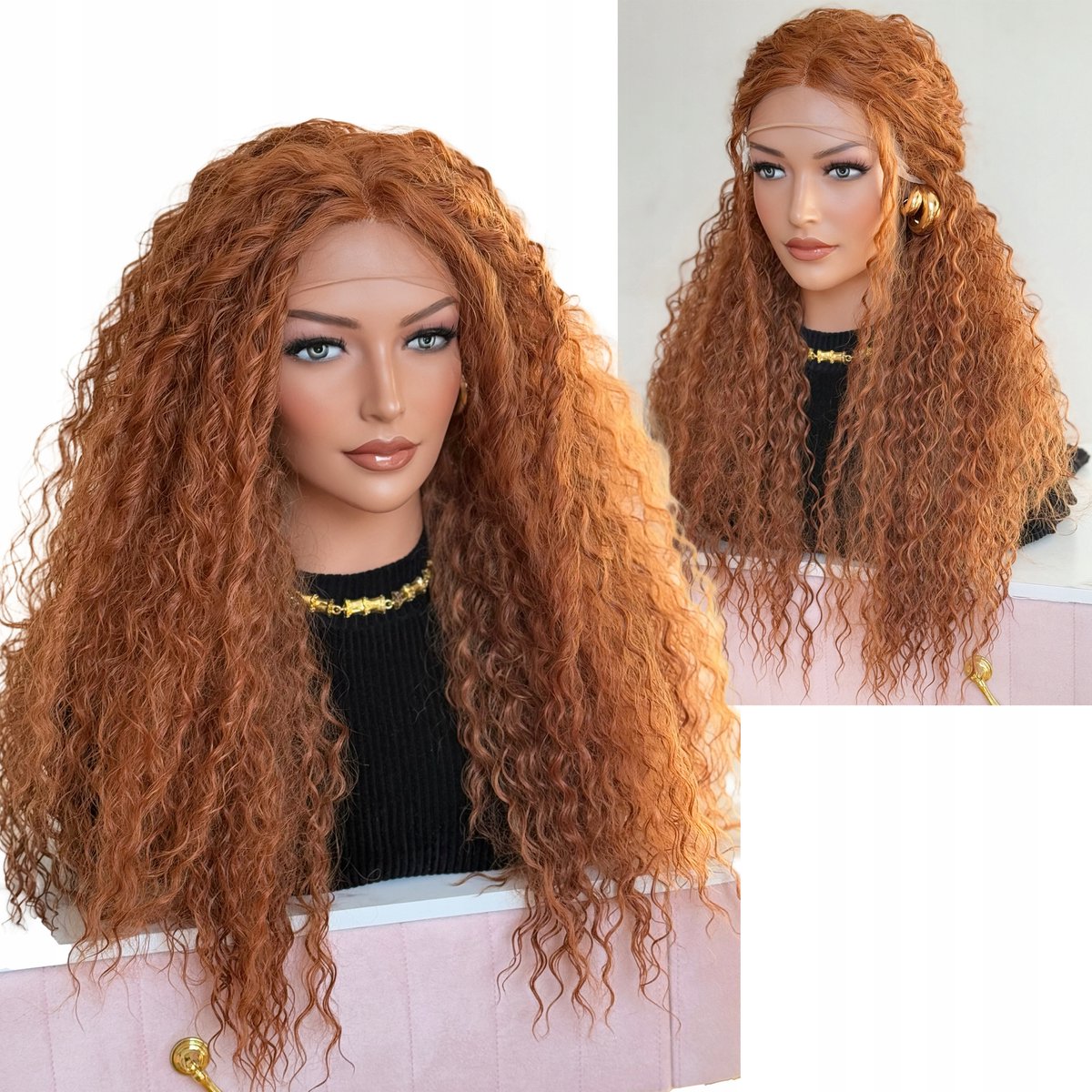 Lokken Koperkleurige Lace Front HD synthetische afropruik