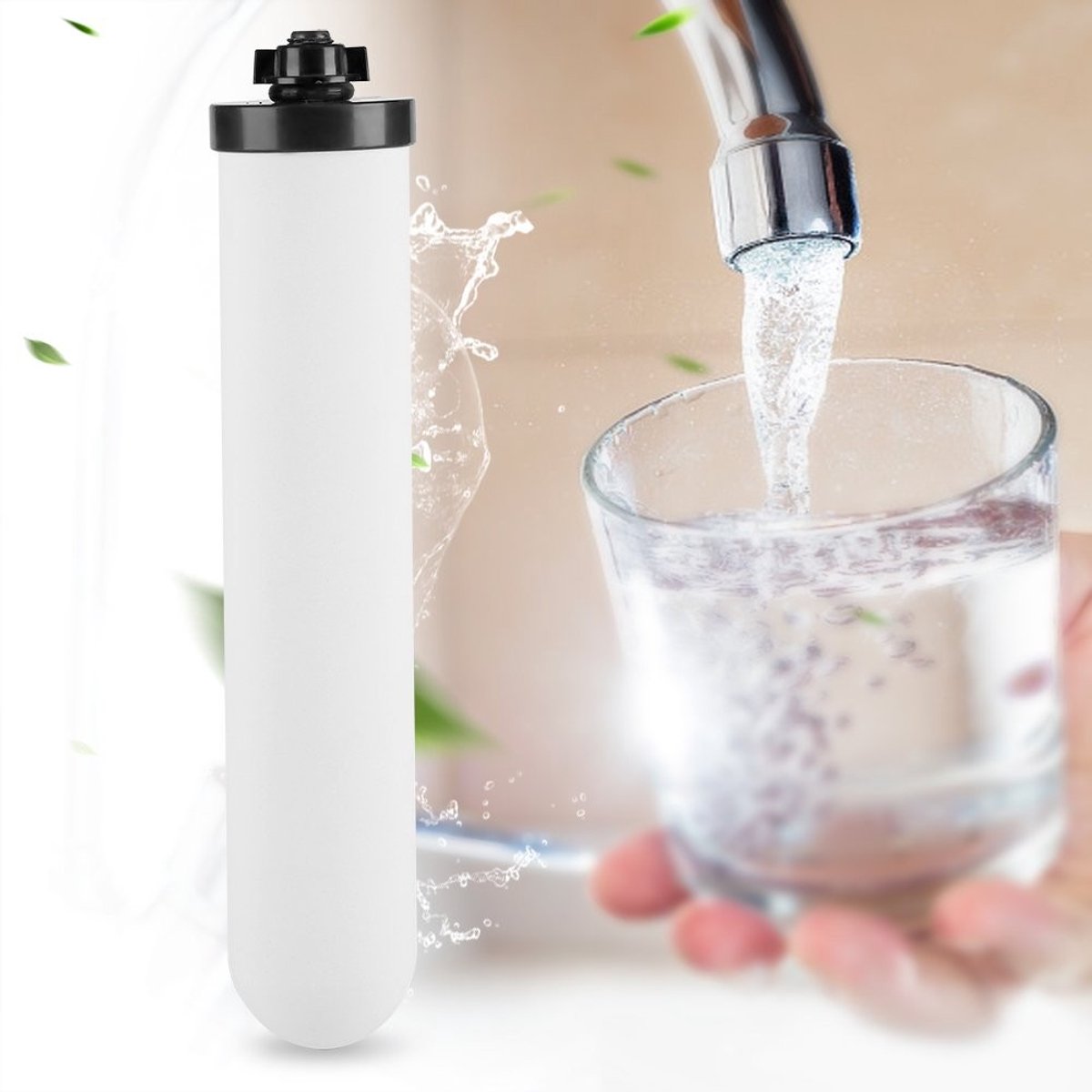 BRENZOOS- Waterfilter Keramisch - Waterfilter Element - Actieve Koolstof - Filtratie Precisie 0.1μm - Wateruitlaat 1/4 inch - Onderdeel voor Vervanging - Waterfilterelement