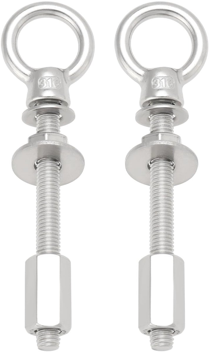 JHUBERS- Ringbouten M8x80mm - 316 Roestvrij Staal - 2x Oogbouten - 2x Grote Sluitringen - 2x Kleine Sluitringen - 2x Moeren