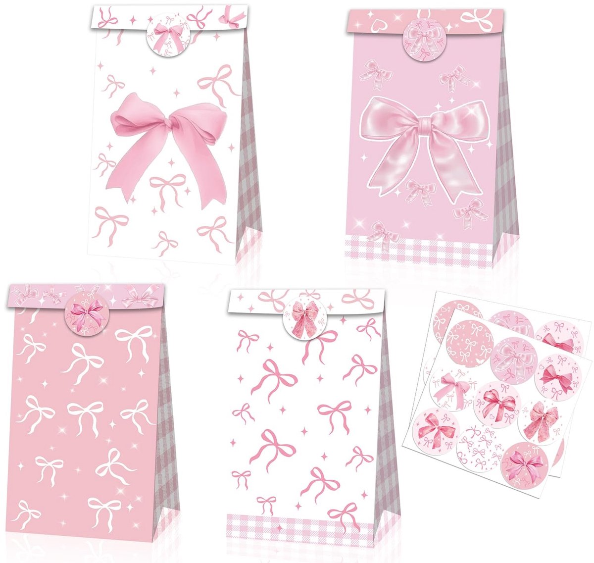 BRENZOOS- Giftzakken 12 Stuks - Roze Boog - Verzegelende Stickers - Party Favor Bags - Goodiebag Tasjes - Feestdecoratie - Goodiebags