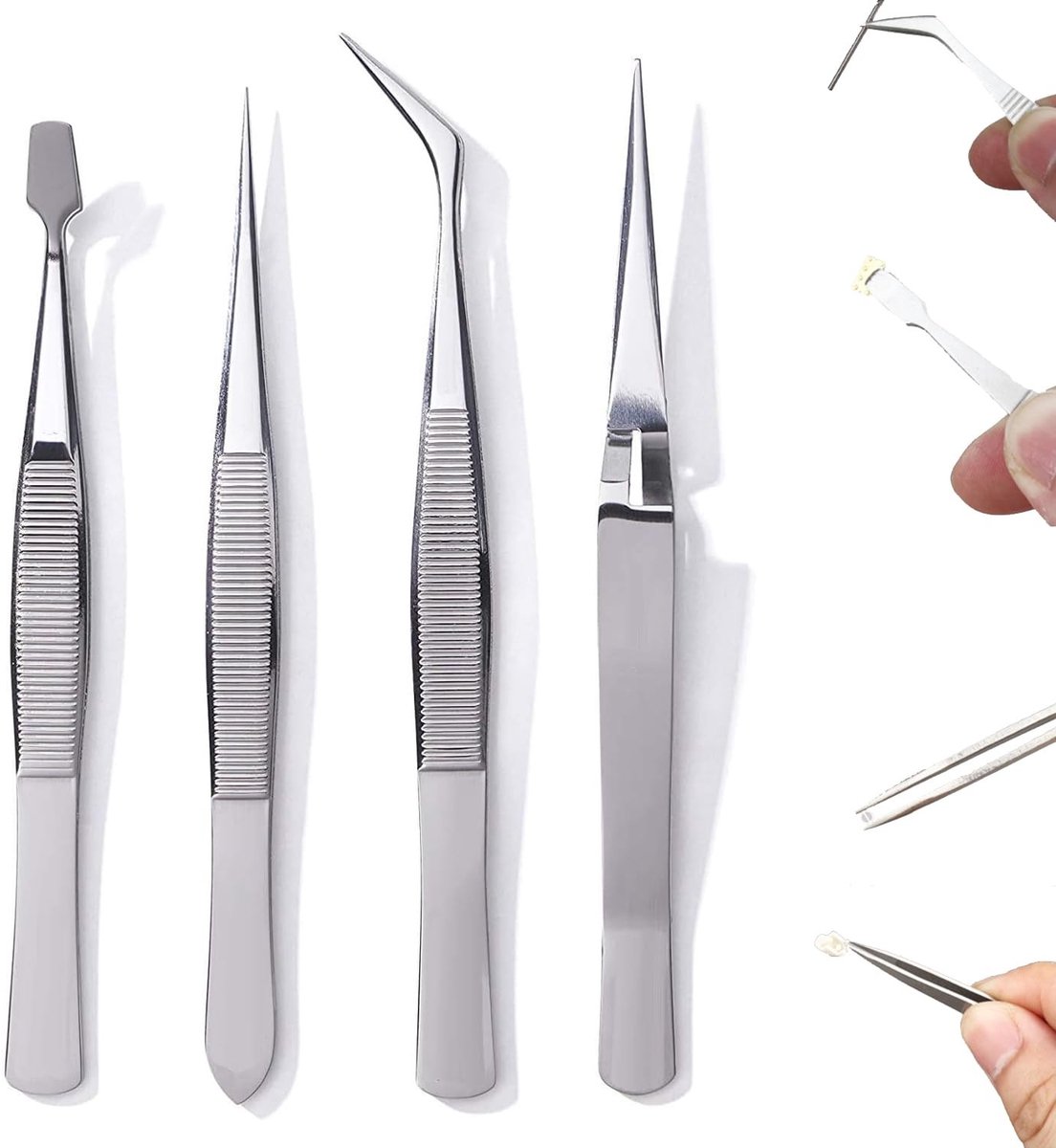 Dailygoods - Set van 4 Roestvrijstalen Pincetten