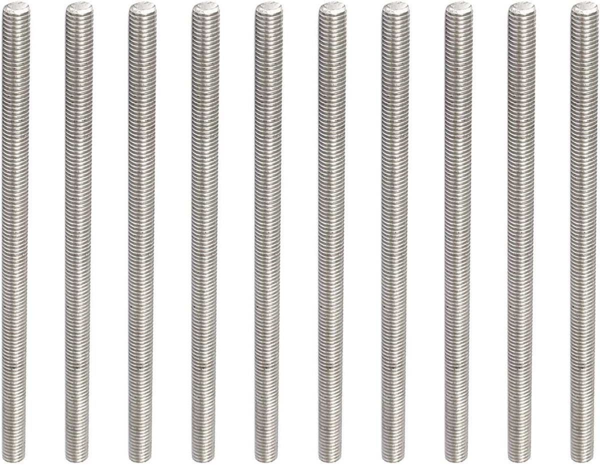 Dailygoods- Staafbouten 10 Stuks - Roestvrij Staal 304 - M5 x 100 mm - Volledige Schroefdraad - Buitendraad - Zilverkleurig - Schroef