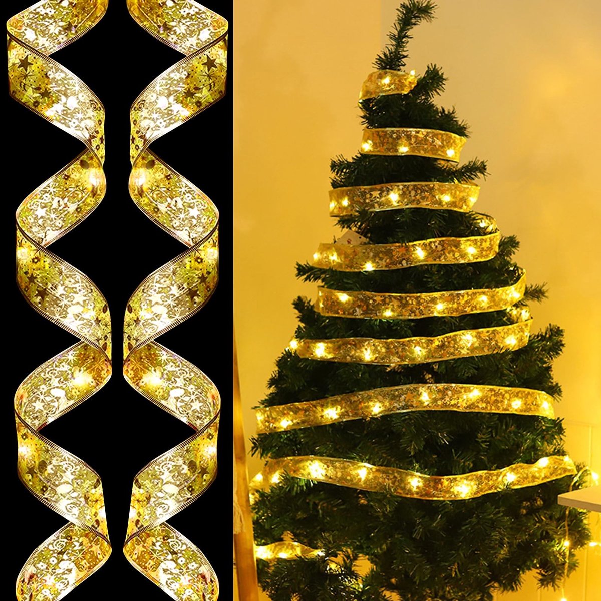 Dailygoods - Kerstbandverlichting - 50 leds - Glanzende lichtketting - 5 m - Kerstboomversiering - Feestelijke sfeer voor binnen en buiten