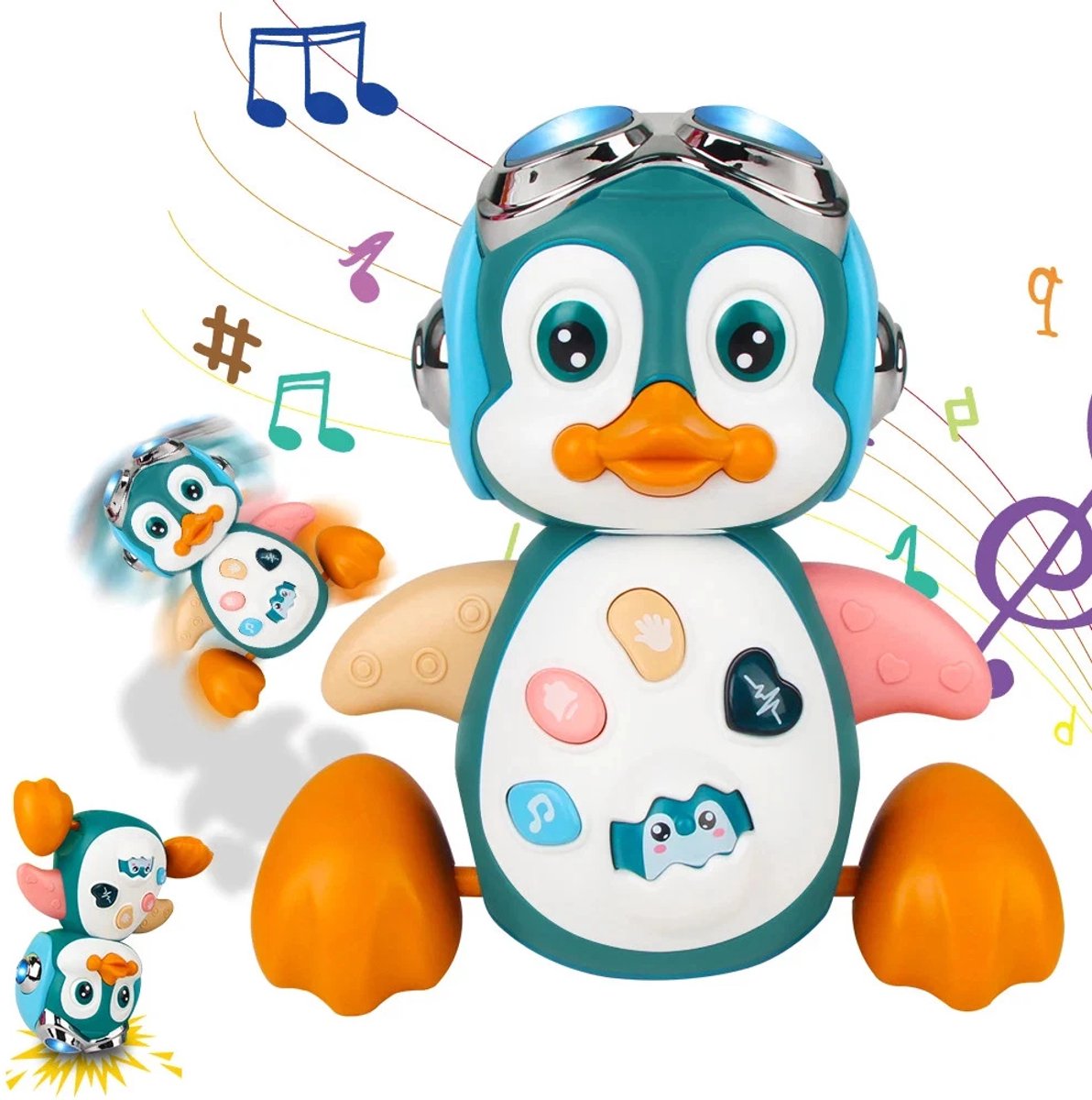 COOAU - Kruipende pinguïn babyspeelgoed met LED-verlichting - Interactief muzikaal kinderspeelgoed voor vroeg leren en vermaak - voor peuters en baby's