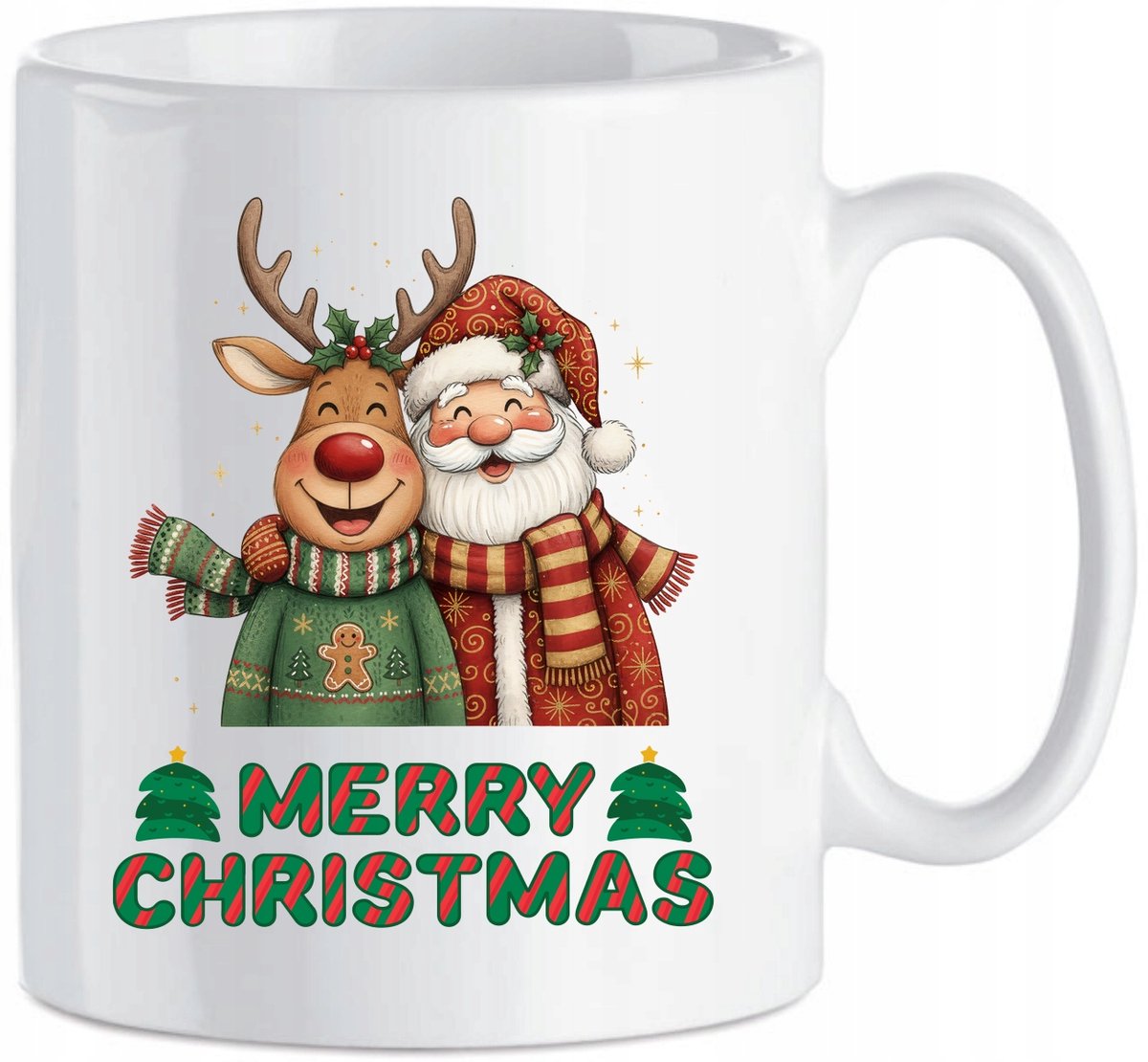 Keramische Mok met Kerstprint: Rendier & Kerstman
