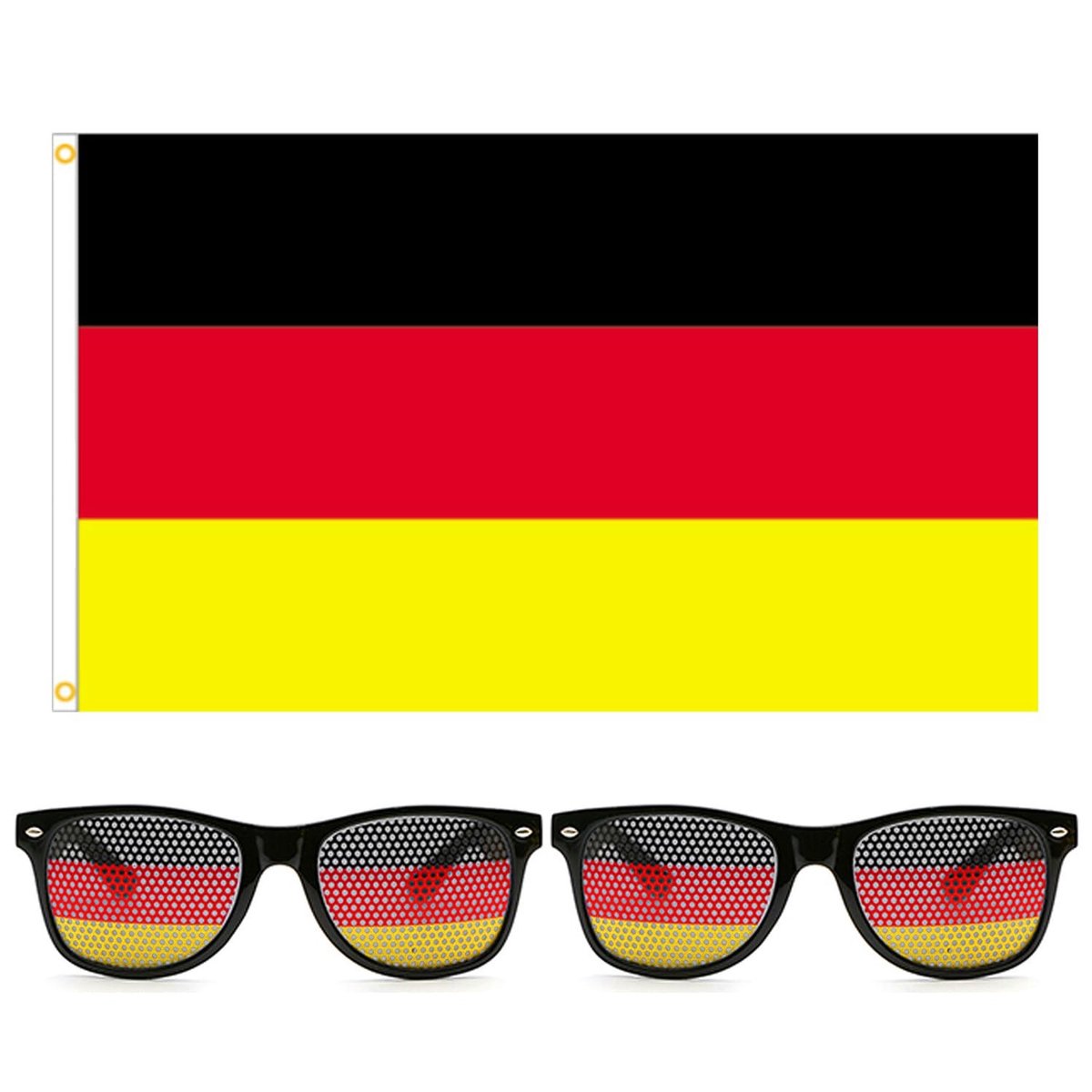 Dailygoods- Vlaggen - 2 Stuks Duitse Vlaggenglazen - 1 Stuk Duitse Decoratieve Vlag - Voetbalthema Decoratie - Veelkleurig - Afmetingen 60 x 90 cm - Vlaggenaccessoires