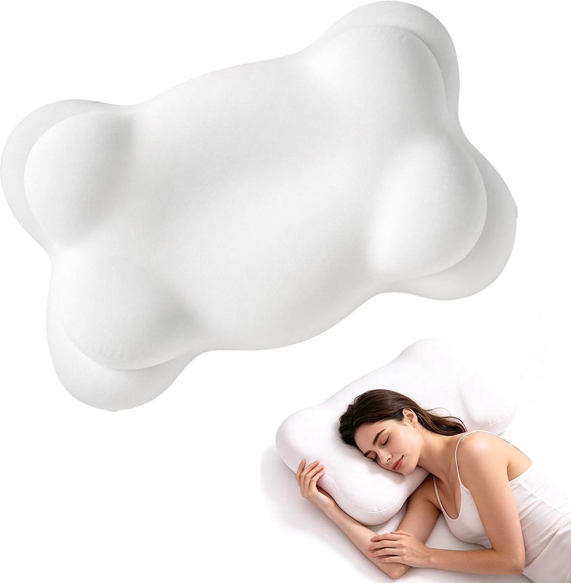 FLITI Wolk Kussen - Ergonomisch Cervicaal Steunkussen van Memory Schuim met Ademende Wasbare Hoezen - Dubbele Hoogte - voor Zij, Rug- & Buikslapers - Wit - 1 Stuk