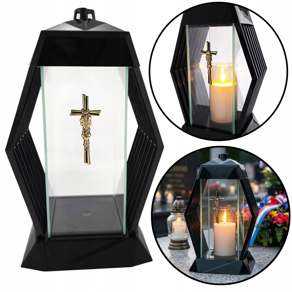 Exclusieve Graflicht met Gouden Kruis - Zwaar en Stabiel (37cm)