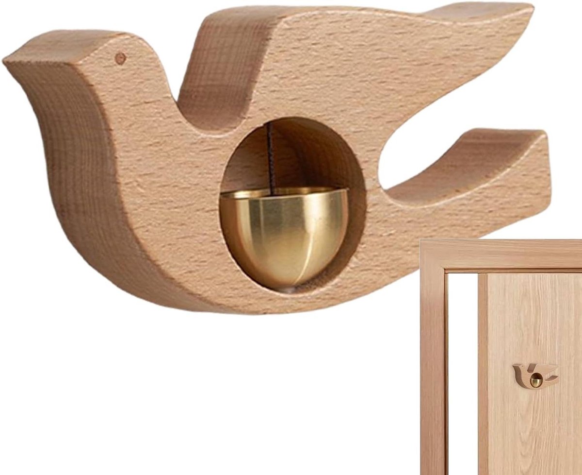 Magnetische Deurbel - Dierenvorm Windbel - Entree Decoratie - Handgemaakt Messing Hout - 12x7x3cm - Duif