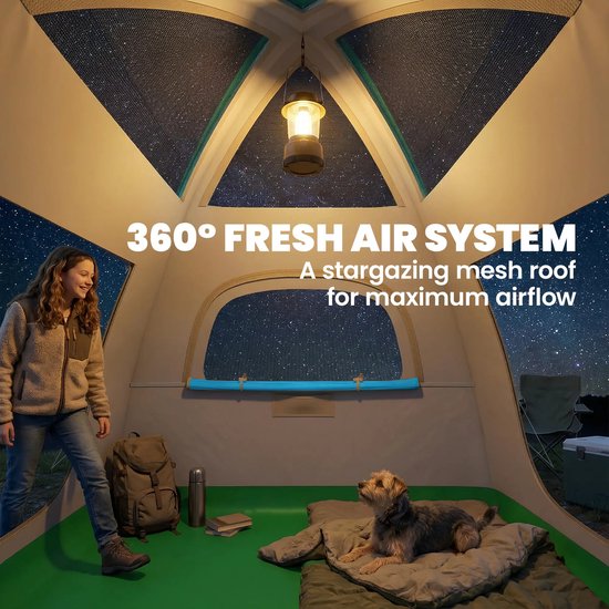 Opblaasbare tent - Opblaasbare glamping tent - Waterdicht - Tot 3 personen - Lichtblauw - Camping - Tuin - Glamping - 220L x 220B x 200H cm — afbeelding 4