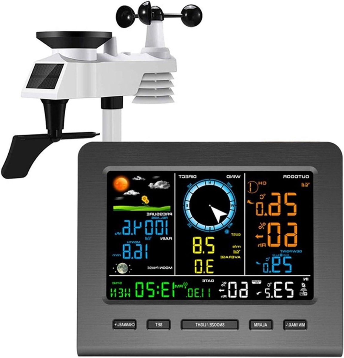 Draadloos Weerstation - Persoonlijke Weervoorspeller - Weersomstandigheden Monitoren - Internet Connectiviteit - 8-in-1 Sensor - Radio Transmission