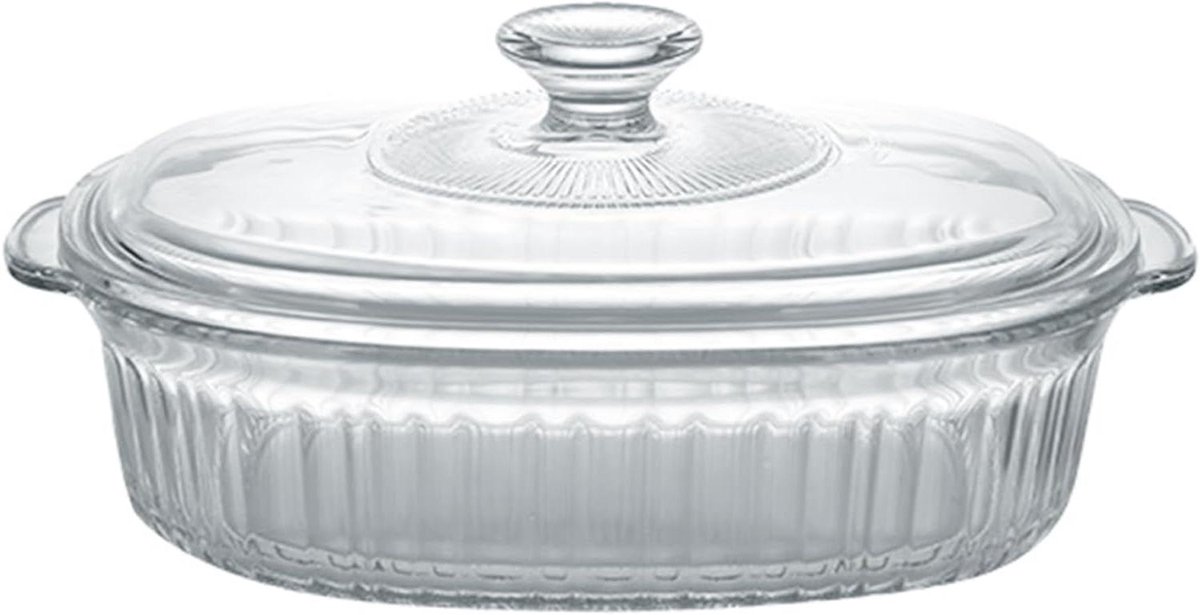 Glazen braadpan - Ovenschaal met deksel - Koken en serveren - Hitte- en koudebestendig - 15 liter - Transparant