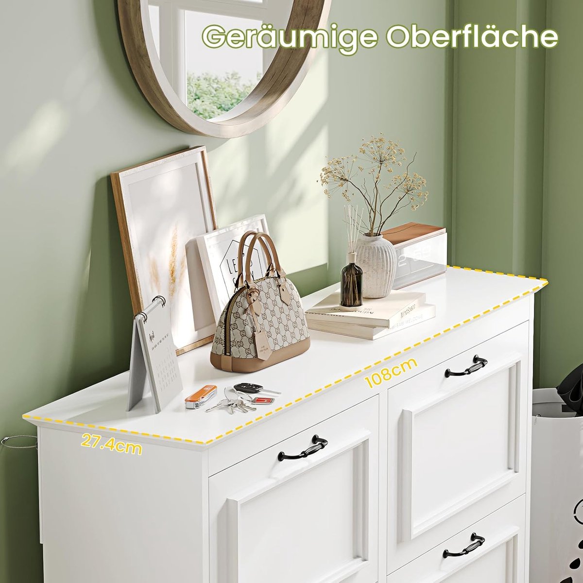Schoenenkast 4 Kleppen - House&Garden Wit Smalle Schoenenkast 108 cm Breed - Schoenenkast Hal & Entree voor 18-24 Paar Schoenen - Schoenenrek met Verstelbare Scheidingswanden - Ruimtebesparend MDF Met Anti-Kantel Beveiliging Modern Design