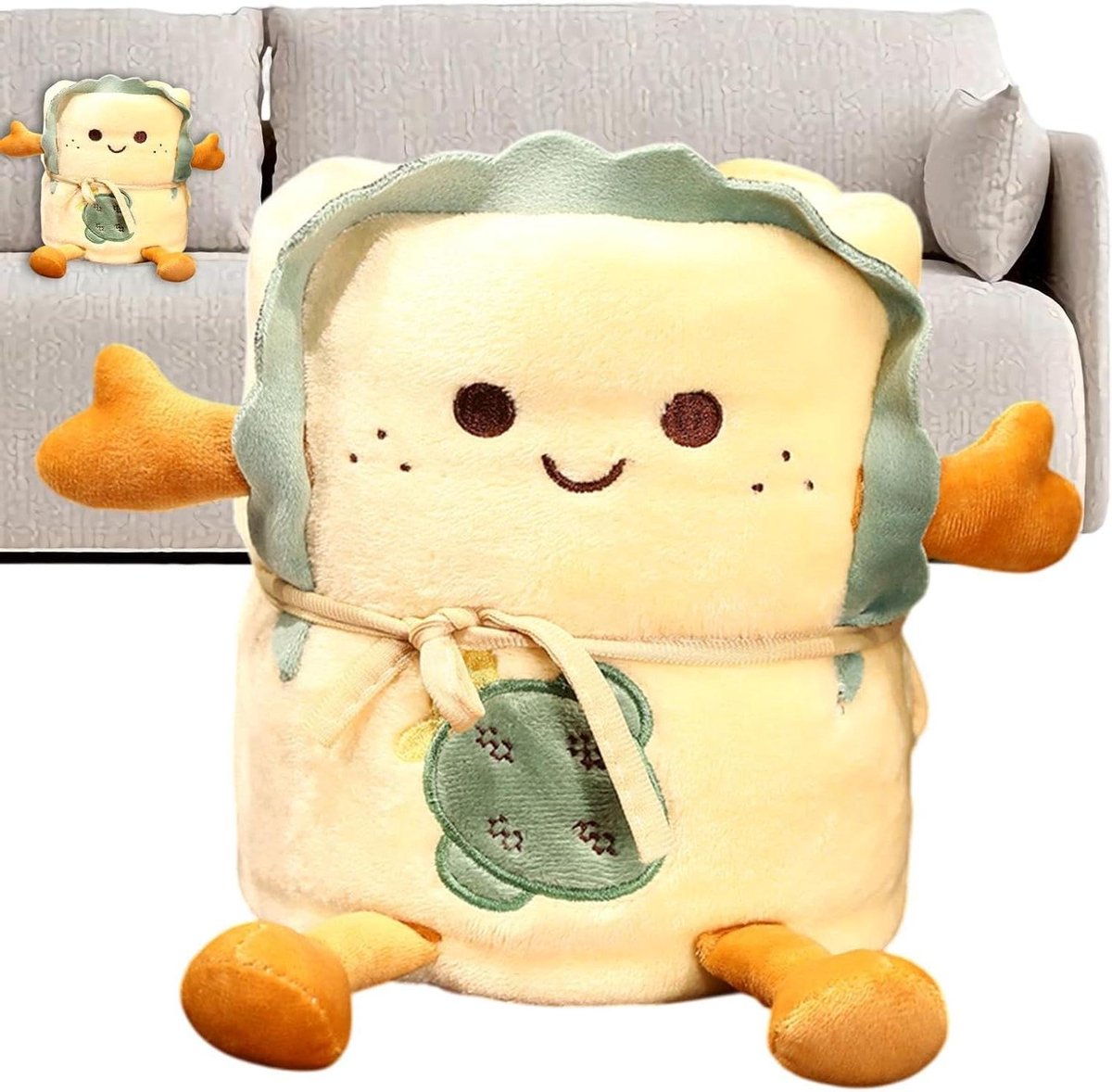 2-in-1 Kussen Deken - Knuffel Dekentje - Reizen en Ontspanning - Zachte Fluwelen Stof - 90x115 cm - Cactus Groen