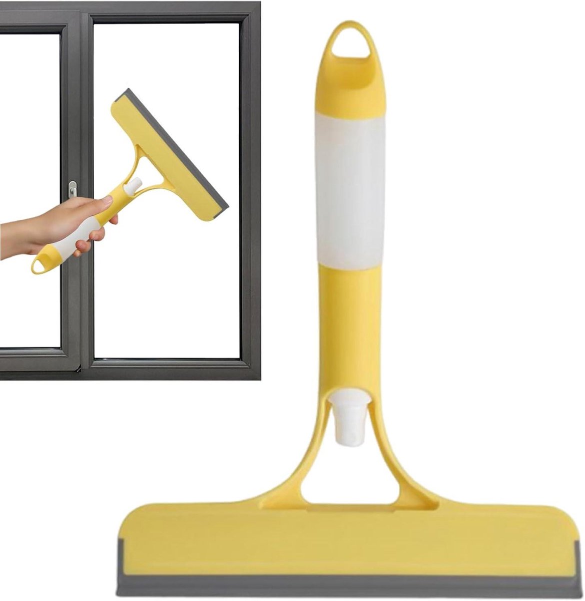 Raamwisser met spray - Handheld reiniger - Snelle glasreiniging - Geïntegreerd spuitsysteem - 21.5 x 25.7 cm - Geel