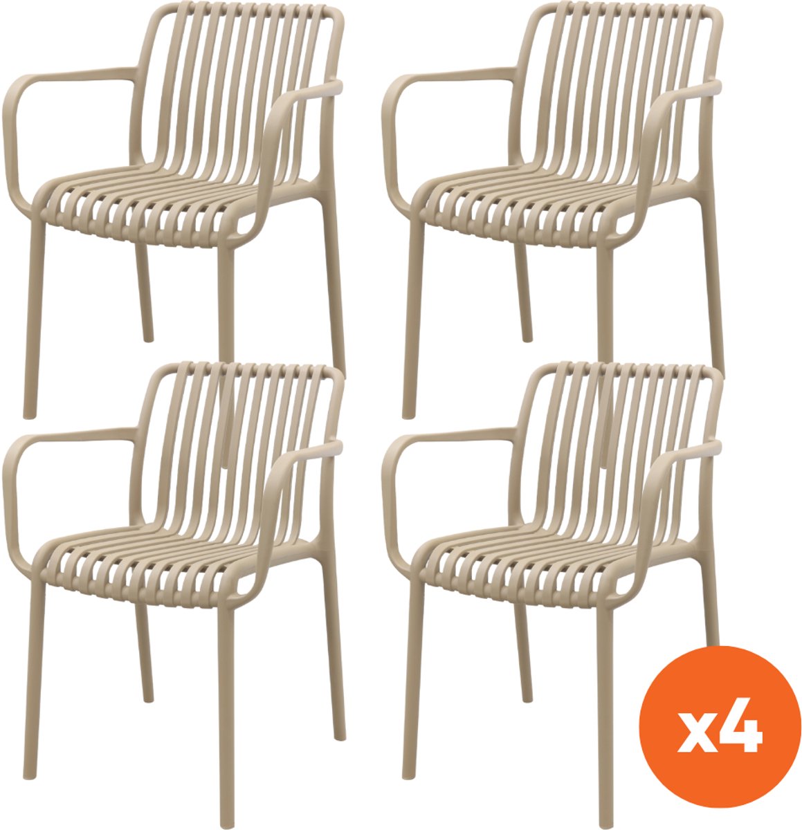 Set van 4 - Stripe stapelbare tuinstoel - Taupe
