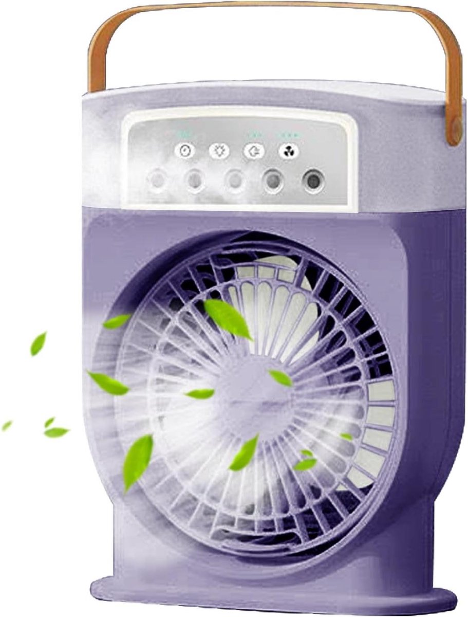 Verstuiver Ventilator - Nevel Ventilator - Snelle Koeling - Verstelbare Snelheid - 600 ml Reservoir - Paars