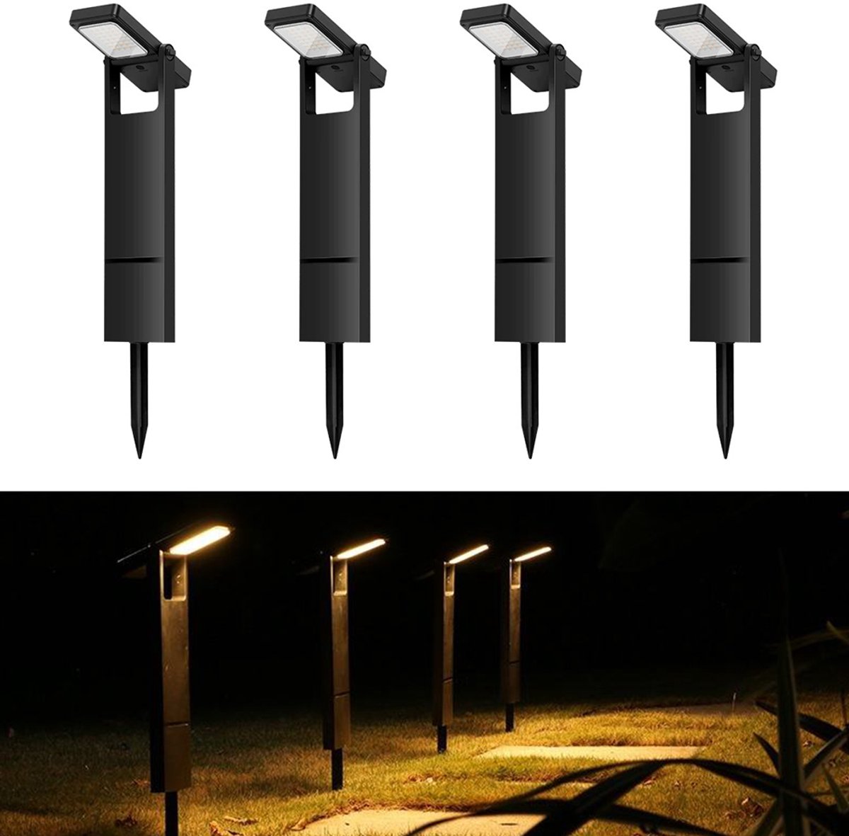 4 Stuks Tuinverlichting op Zonne-energie - Solar Prikspot-Tuinspots-Tuinverlichting - Solar Spots - ABS - Wandlamp en Gazonlamp - Grond Spots voor Tuin - Garage - Pad en Balkon - warm licht