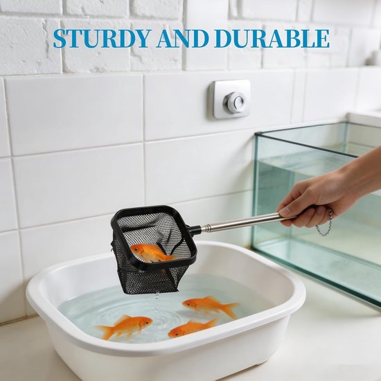3D aquariumschepnet, vierkant, zwart, klein schepnet met handvat voor aquarium, net 8 cm breed, voor overdracht, siervissen, garnalen — afbeelding 3