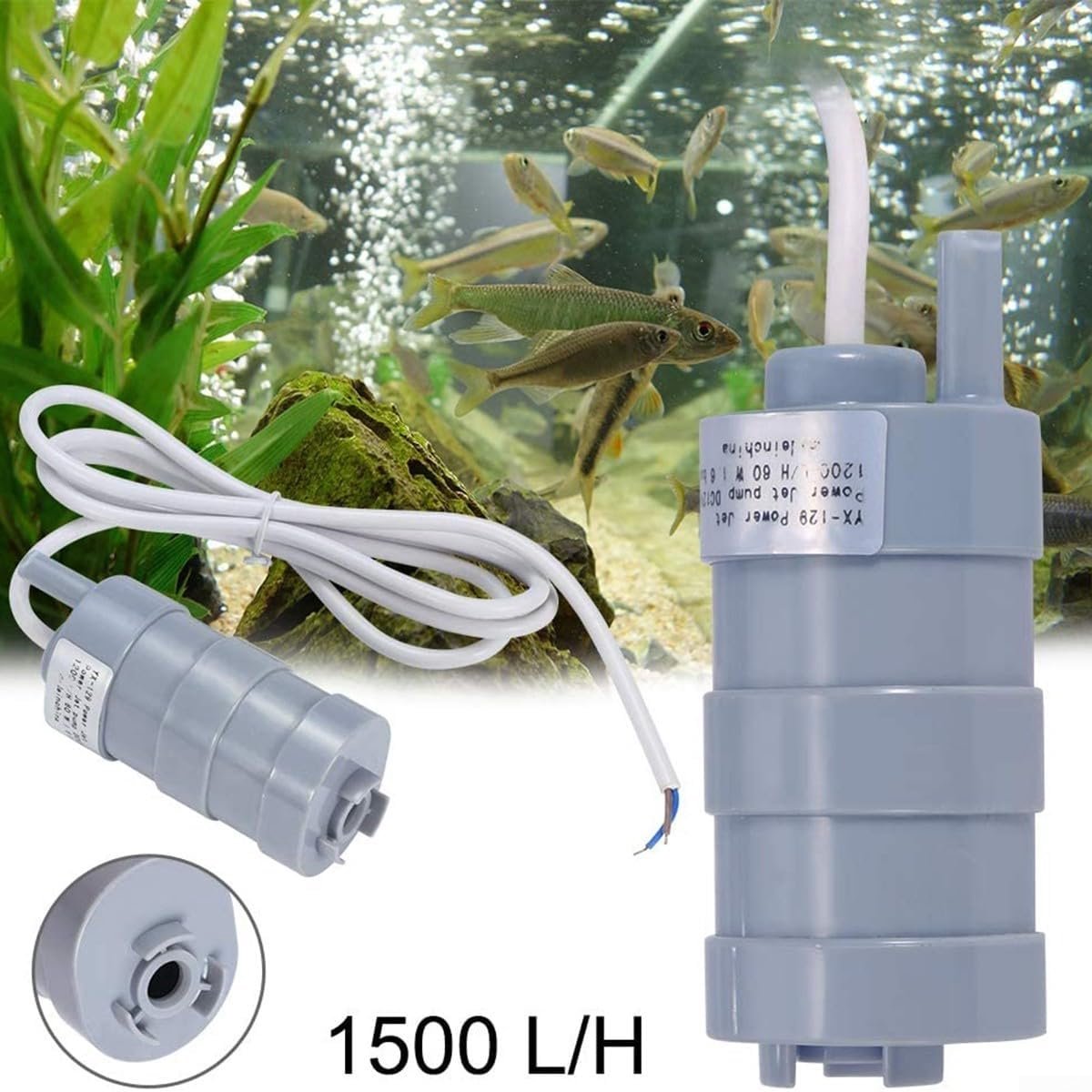 Mini Waterpomp - Aquarium Pomp - Vijverpomp - DC Micro-waterpomp - Stille Waterpomp - Maximale Opvoerhoogte 5 m - IP68 - 1500 l/h - 12V