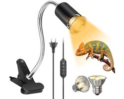 Reptielen Warmtelamp - UVB UVA Lamp - Terrarium Verwarmen - Instelbare Timer - 300 Watt - Zwart