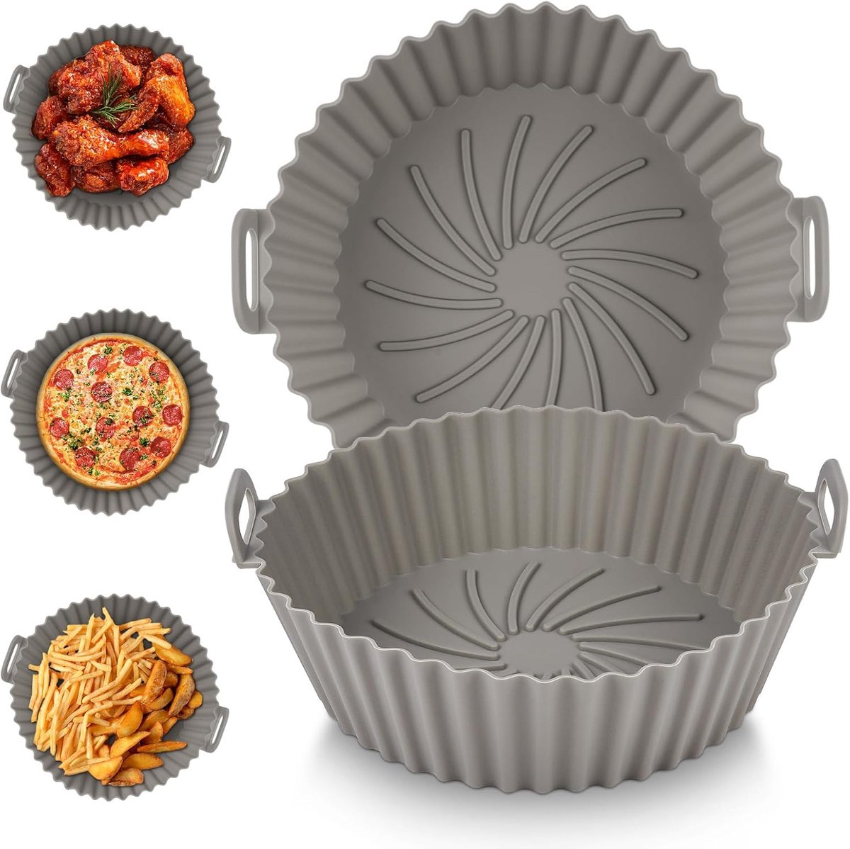 Airfryer Bakvorm - Siliconen Pot - Lekker Koken - Herbruikbaar En Hittebestendig - 2 Stuks 16.5cm - Grijs