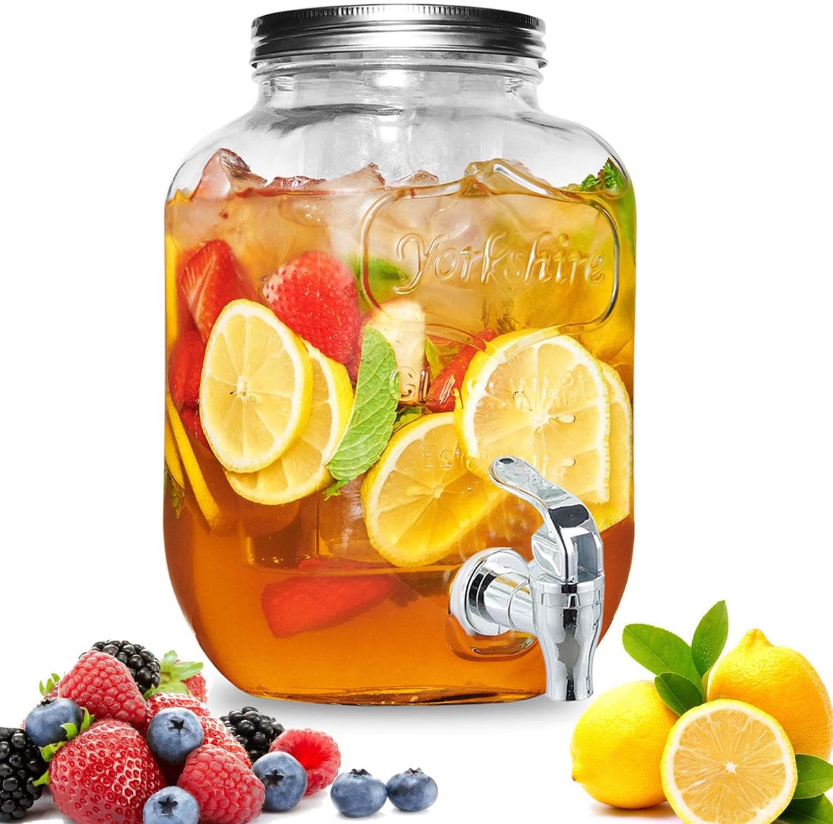 Dailygoods- Drankdispenser 4 Liter - Glas - Tapkraan - Deksel - Waterdispenser - Limonadedispenser - Schokbestendig - Sapdispenser