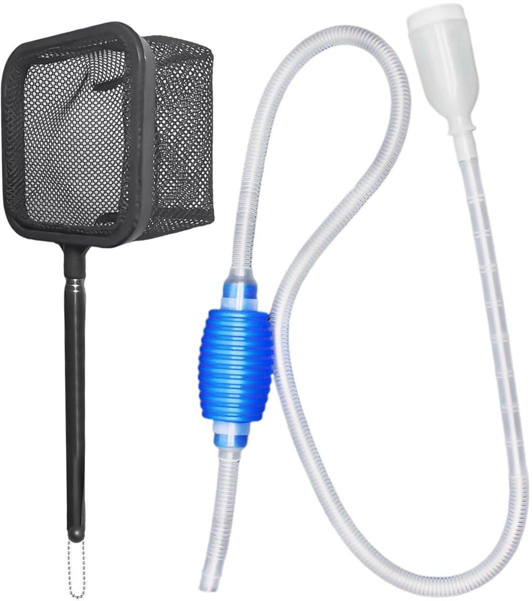 Dailygoods- Waterwisselaar 1,4 meter - Aquarium Reiniger - Zandreiniger - Vacuüm-Sifonpomp - Visnet - Kunststof, telescopische lengte 21-46 cm - Aquariumreiniger