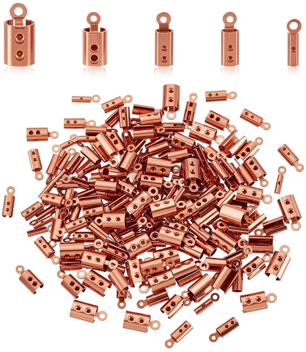 Dailygoods- Sieraden Crimp Uiteinden - 200 Stuks - Roestvrij Staal - 5 Maten - Voor Armbanden/Kettingen - Roségouden Afwerking - Duurzaam en Elegant - Koorduiteinden
