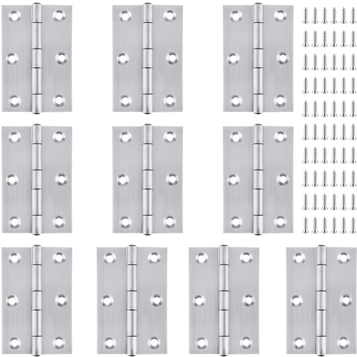 Dailygoods- Deurscharnier Roestvrij Staal - Inklapbaar - 10 Stuks - 75 mm - 60 Schroeven - Eenvoudige Installatie - Scharnier