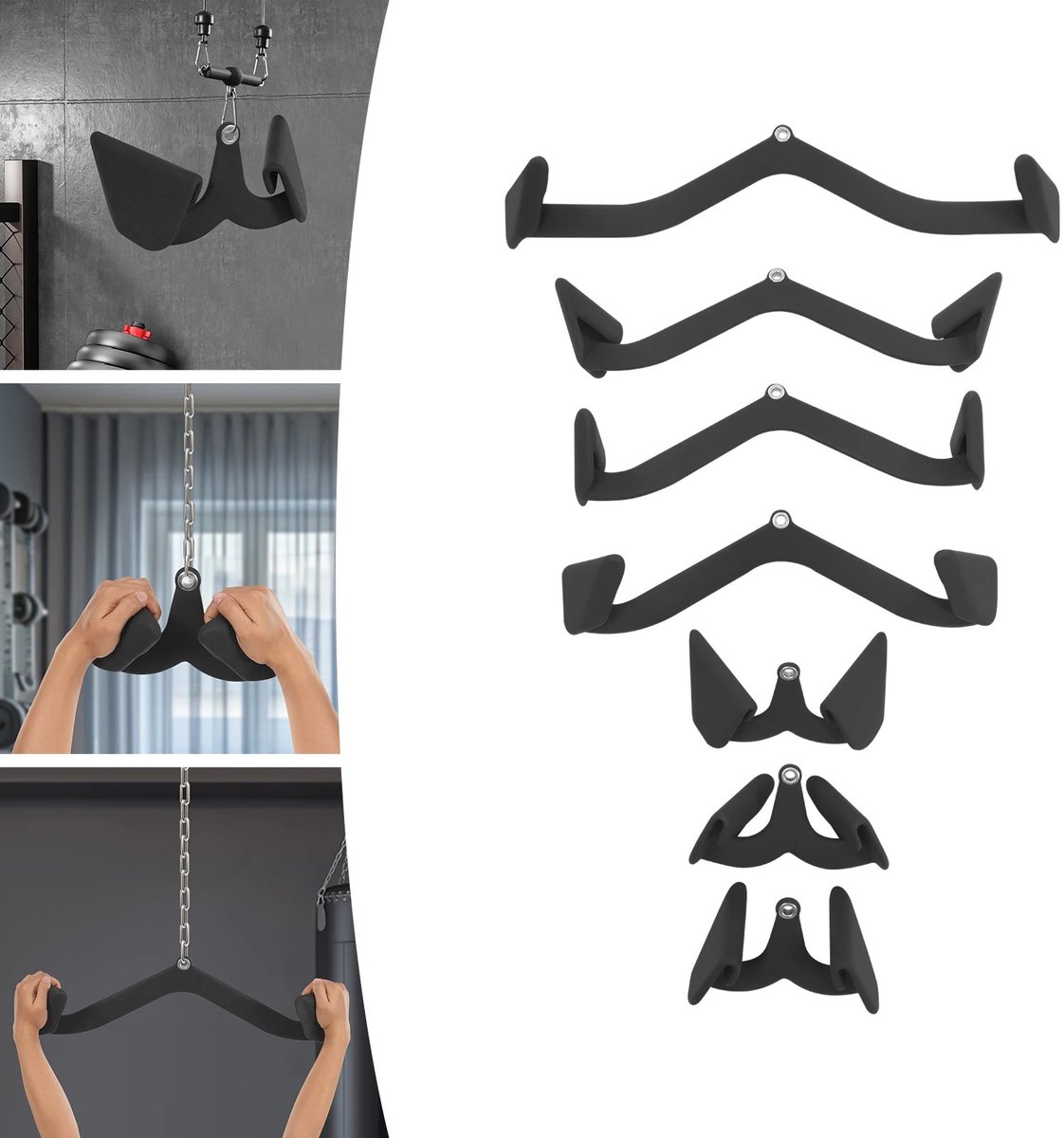 Dailygoods 7-delige Lat Pulldown Bar Accessoireset met Diverse Grepen, 300kg Heavy Duty Kabelmachine Handgrepen voor Thu