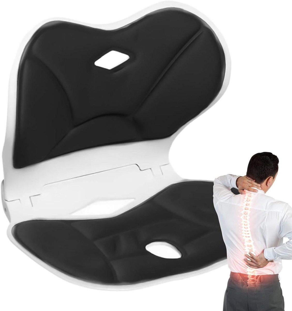 Zitkussen Lendensteun - Ergonomisch Comfort - Lang Zitten - Ademende Stof - 27x31x15 cm - Zwart