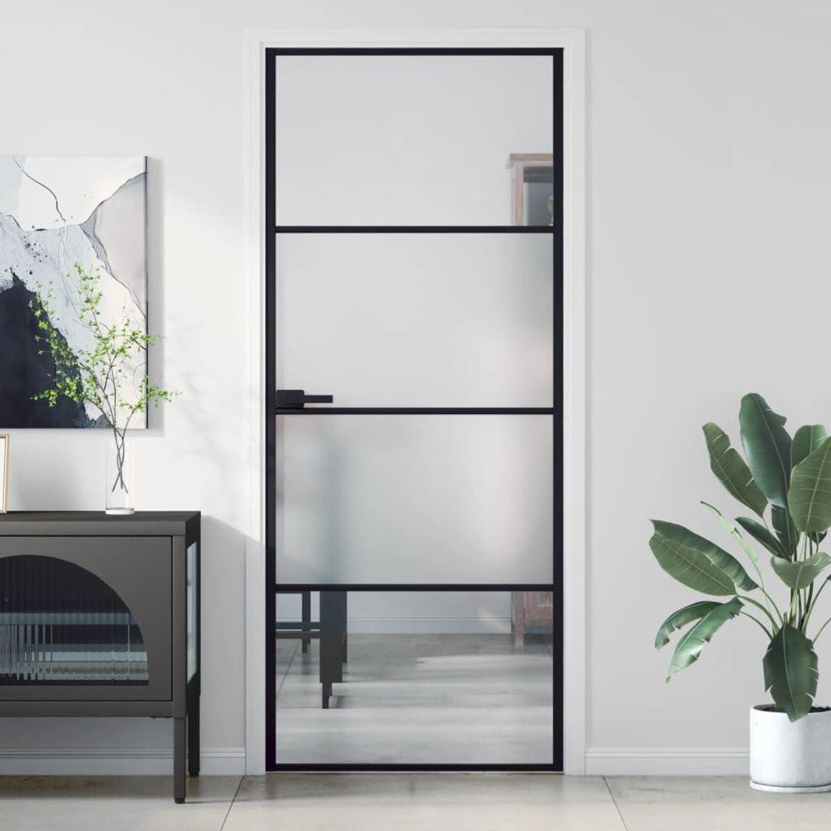 Binnendeur Glas - Kamerdeur Huis - Ruimtes Scheiden - Mat Glas Privacy - 83x201.5 cm - Zwart