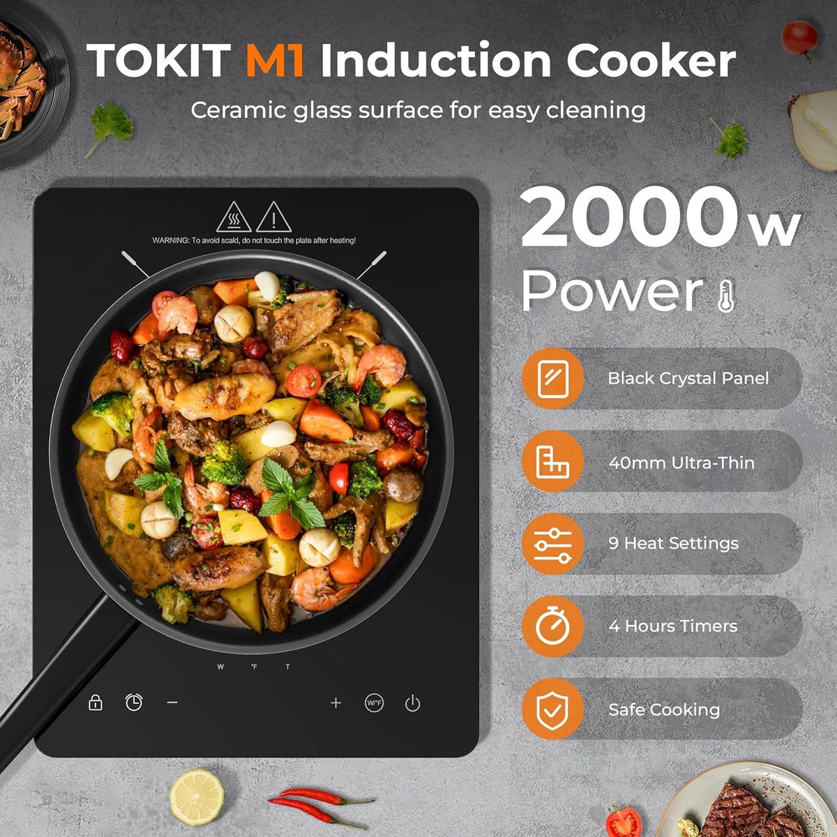 Inductiekookplaat - Elektrische kookplaat - Snel koken - Ultradun ontwerp - 2000 Watt - Zwart