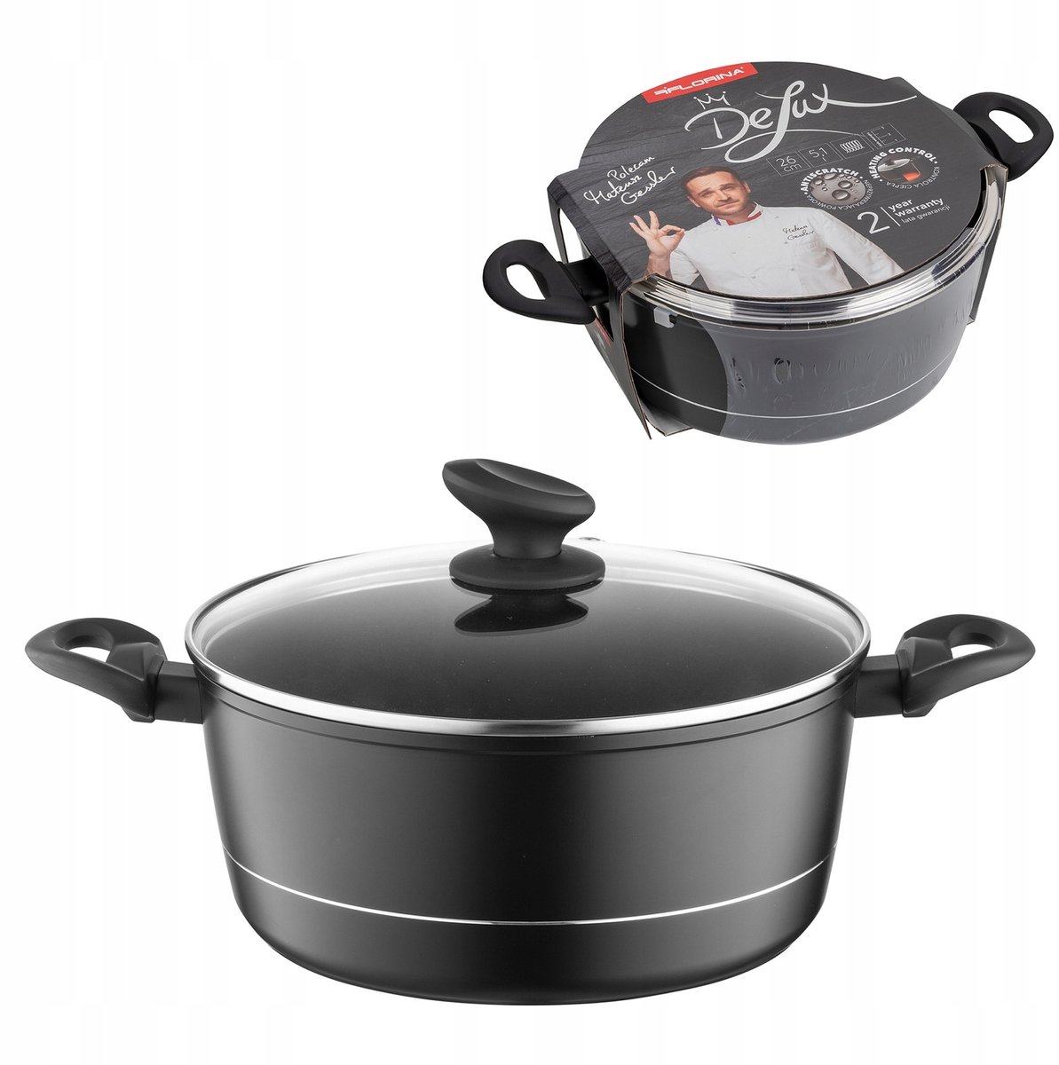 Florina Delux Gessler Aluminium Pan 26cm 5,1L Zwart - Inductie & Vaatwasser