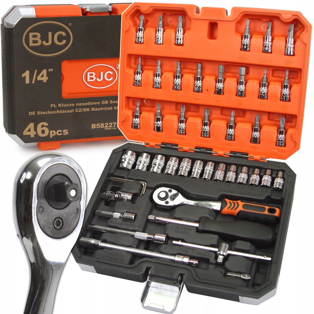 BJC 46-delige Doppenset 1/4" met Bits en Sleutels