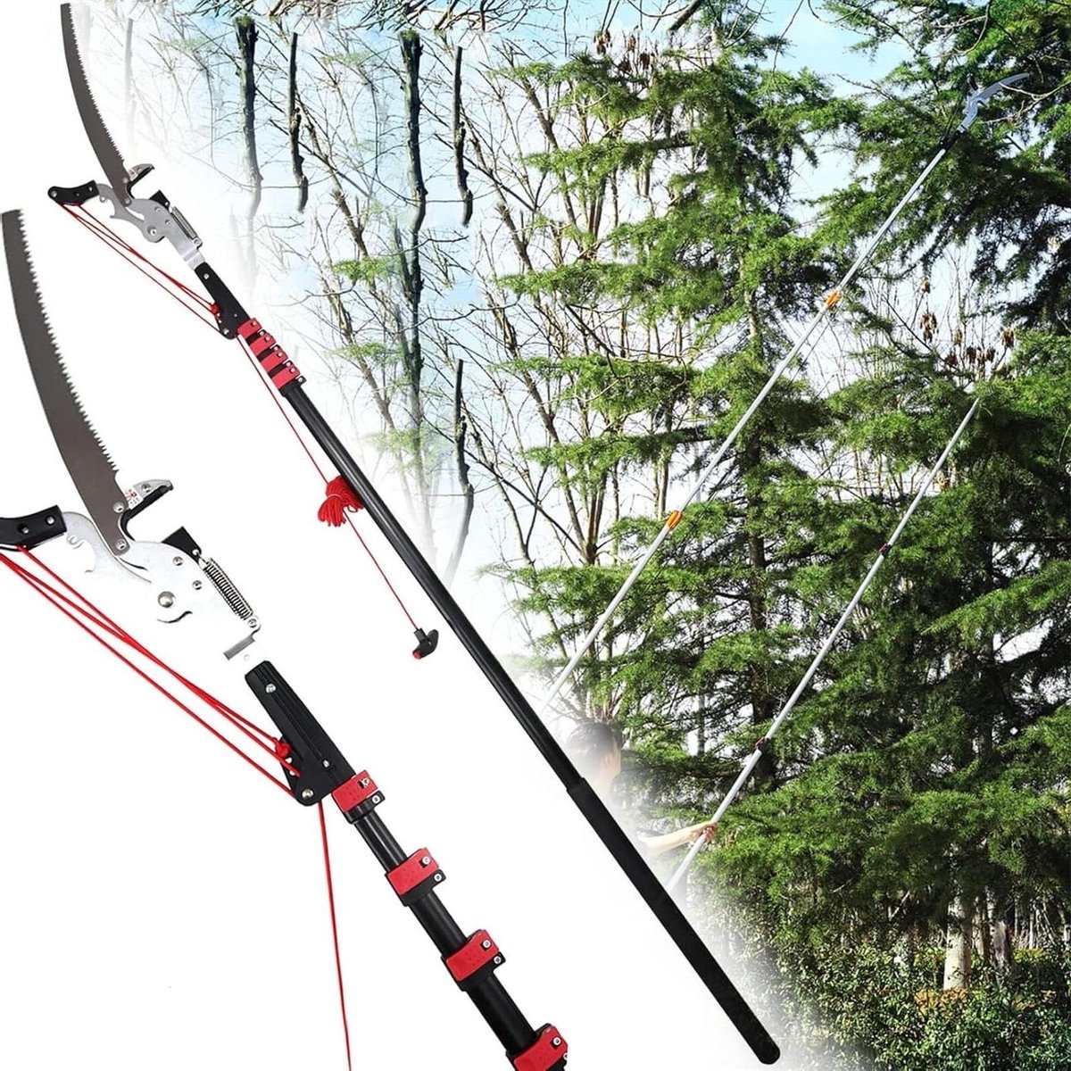 Telescopische Stokzaag - Boomzaag Snoeischaar - Takken Snoeien - Uitschuifbaar Aluminium - Tot 5 Meter - Zilver