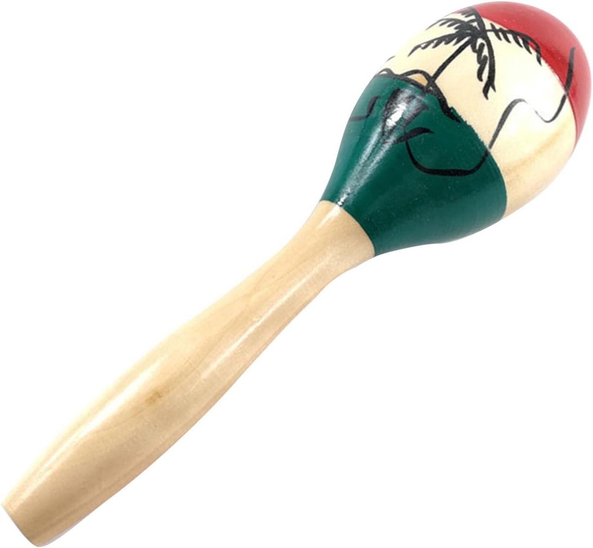 Houten Maracas Instrument - Ritmische Percussie - Muziek Leren - Handgesneden Bloemmotief - Lange Kokosnoot - Helderrood