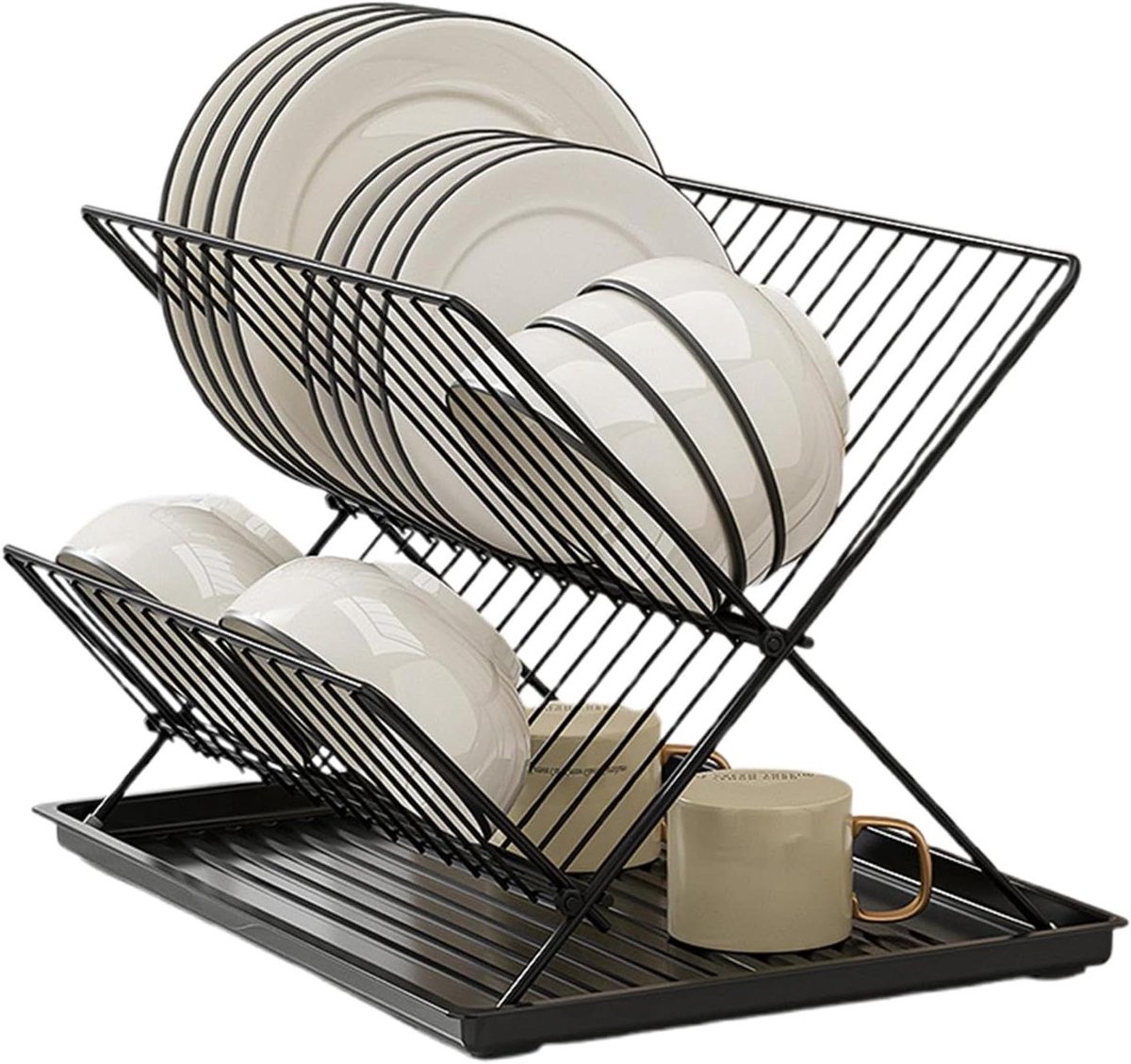 Opvouwbaar Droogrek - Vaatdroger Keuken - Efficiënte Vaat - Afneembare Bak - 6.3 x 33.5 cm - Zwart