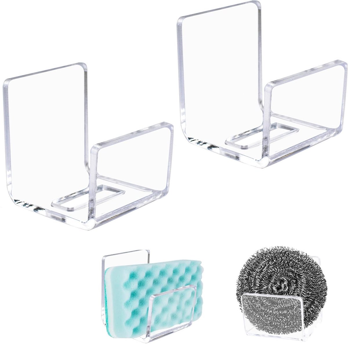SOUQONE- Sponshouder - Zelfklevend - Acryl - 2 Stuks - Roestvrij - Keuken Accessoires - Ventilatie en Afvoer - Sponsrek