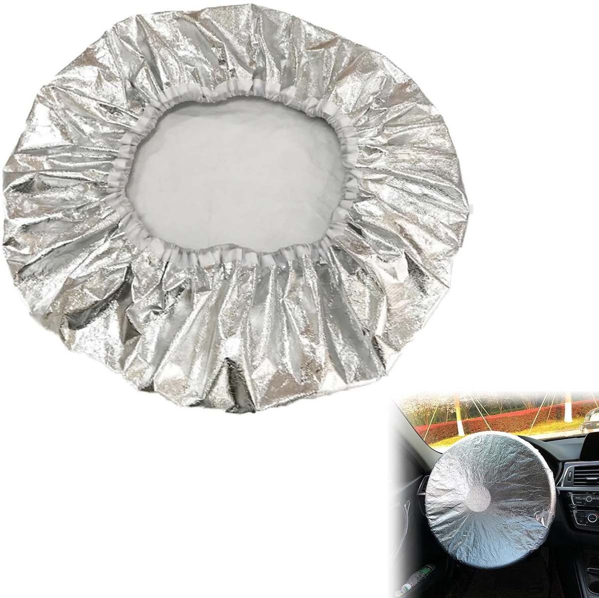 SMOAKEZ- Stuurwielzonnescherm Aluminiumfolie - Zonwering - Stuurwielafdekking - Reflecterende Zonwering - Opvouwbaar - Duurzaam - Autostuurhoes