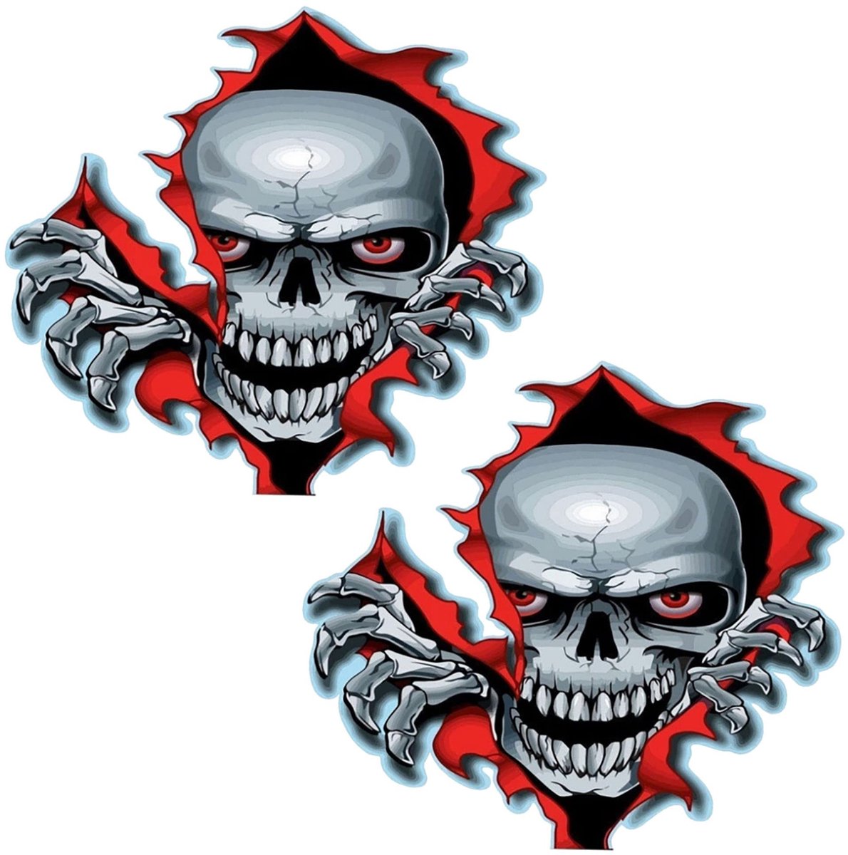 SMOAKEZ- Schedel Sticker - 3D-achtige Auto/Motor Sticker - PVC Stickers - 14 x 15 cm - 2 Stuks - Stijlvol en Cool Ontwerp - Autosticker