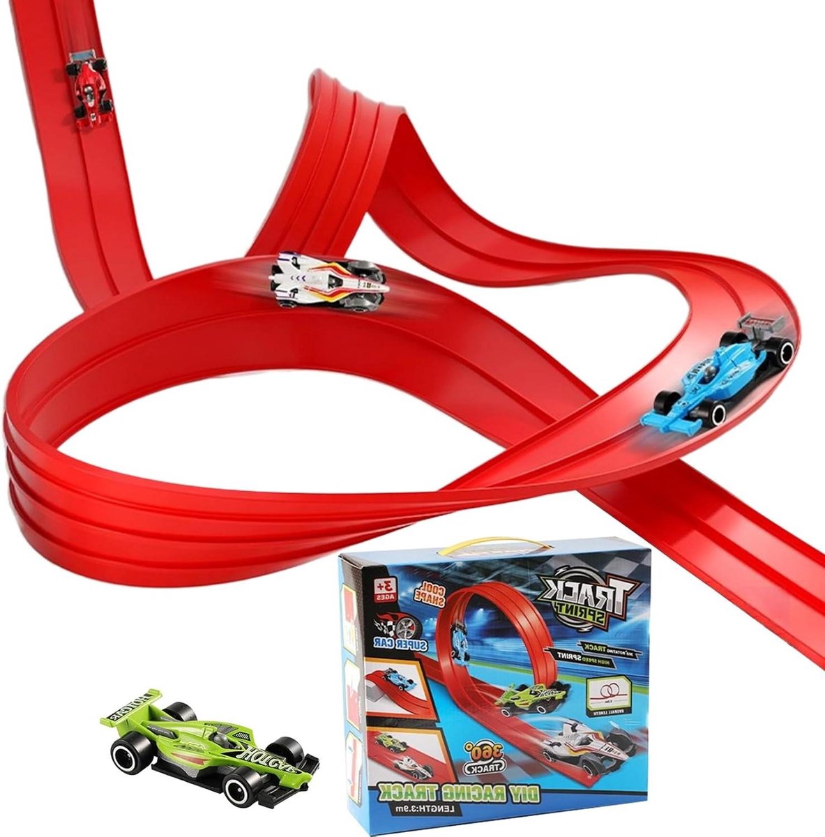 Flexibele Rennbaan - Autobaan Set - Uren Speelplezier - Met Zuignappen - 390 cm Lengte - Multicolor