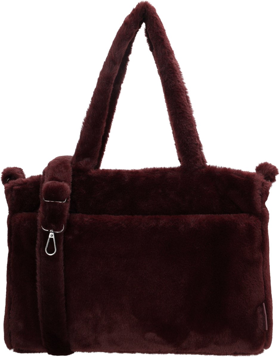 Beagles Barakaldo Schoudertas - Faux Fur - Schoudertas Dames - Verstelbare Schouderband - Ritsvakken - Shopper - Trendy Tas - Bordeaux rood