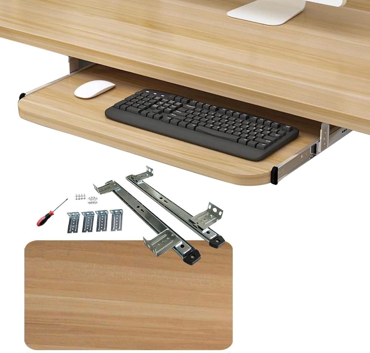 Houten Lade Plank - Toetsenbord Platform - Bureau Organisatie - Verstelbare Hoogte - Tot 70cm Breed - Esdoorn